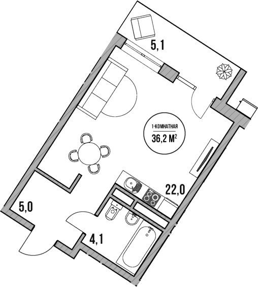 Планировка — МореТут, Студия, 31 м²