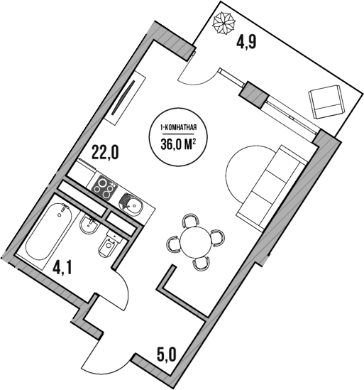 Планировка — МореТут, Студия, 31 м²