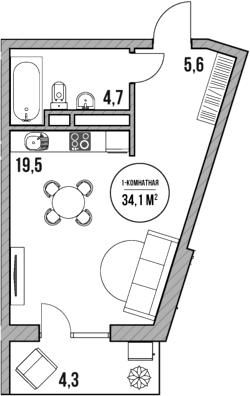 Планировка — МореТут, Студия, 30 м²