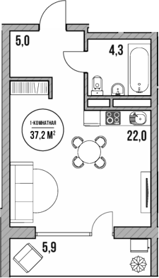 Планировка — МореТут, Студия, 31 м²