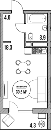 Планировка — МореТут, Студия, 26 м²