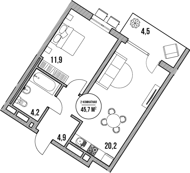 Планировка — МореТут, 2-комн., 41 м²