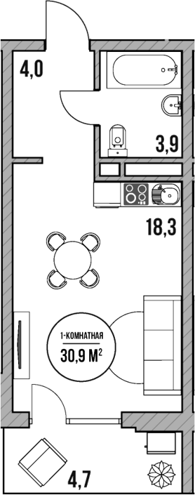 Планировка — МореТут, Студия, 26 м²