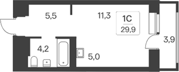 Планировка — Расцветай на Красном, Студия, 26 м²