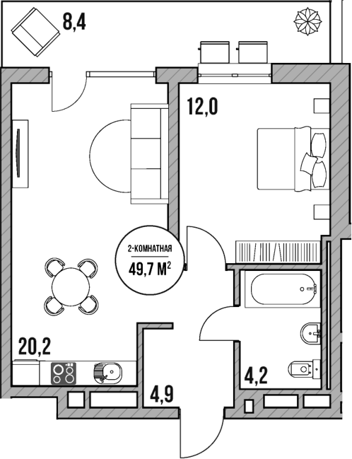 Планировка — МореТут, 2-комн., 41 м²