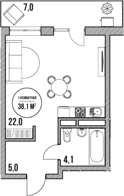 Планировка — МореТут, Студия, 31 м²