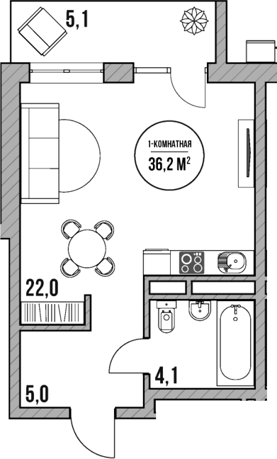 Планировка — МореТут, Студия, 31 м²