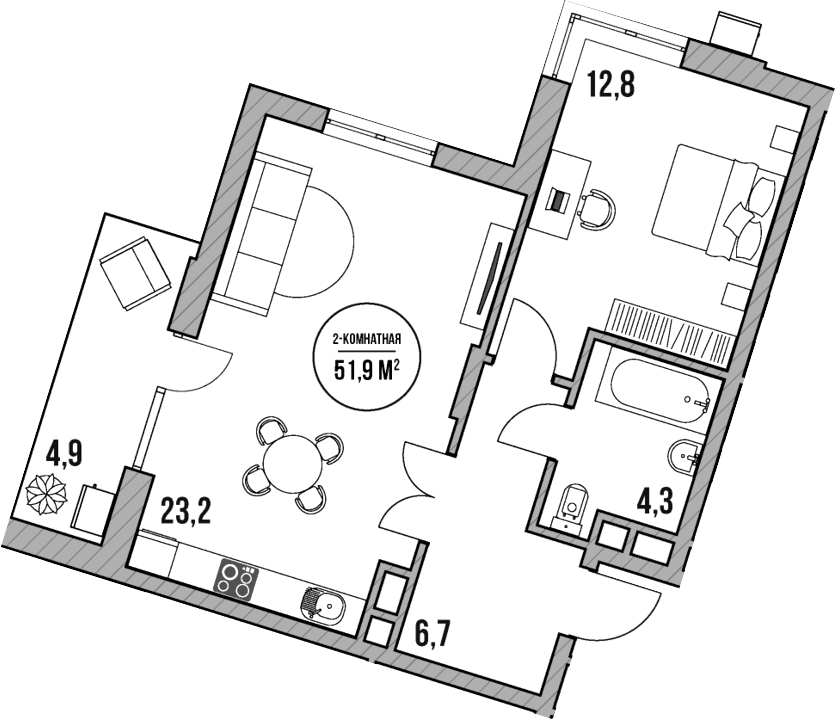 Планировка — МореТут, 2-комн., 47 м²