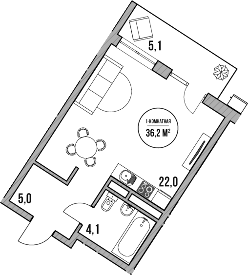 Планировка — МореТут, Студия, 31 м²