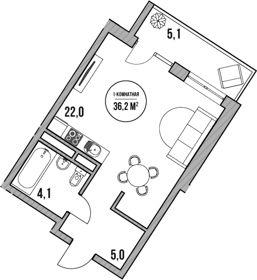 Планировка — МореТут, Студия, 31 м²