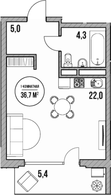 Планировка — МореТут, Студия, 31 м²