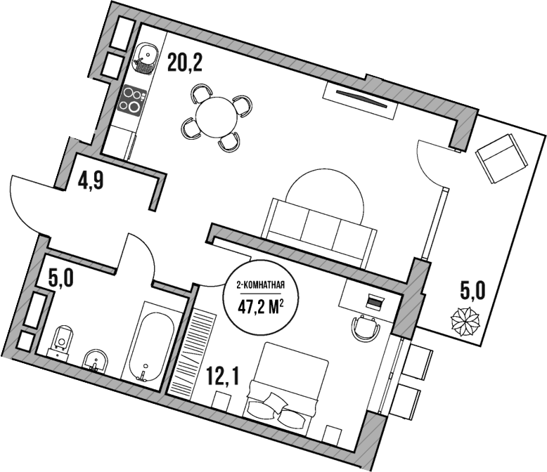 Планировка — МореТут, 2-комн., 42 м²