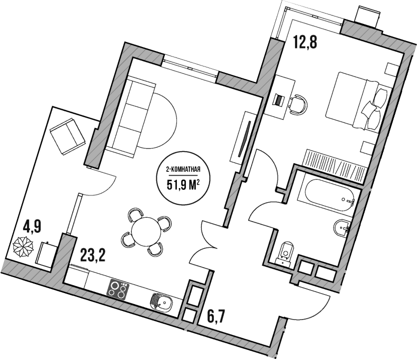 Планировка — МореТут, 2-комн., 47 м²