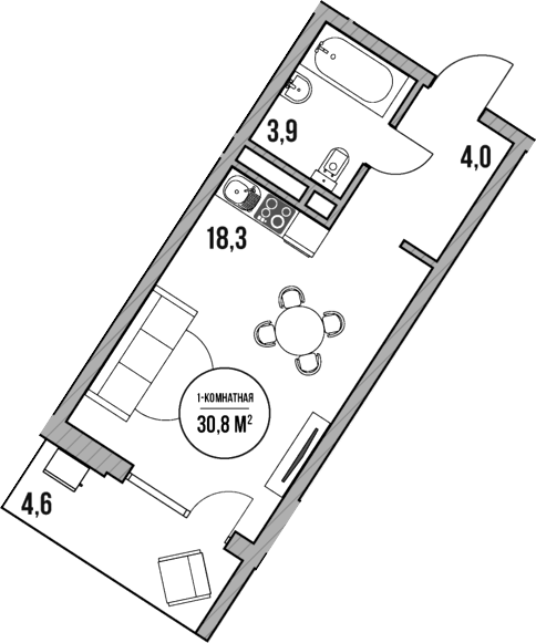 Планировка — МореТут, Студия, 26 м²