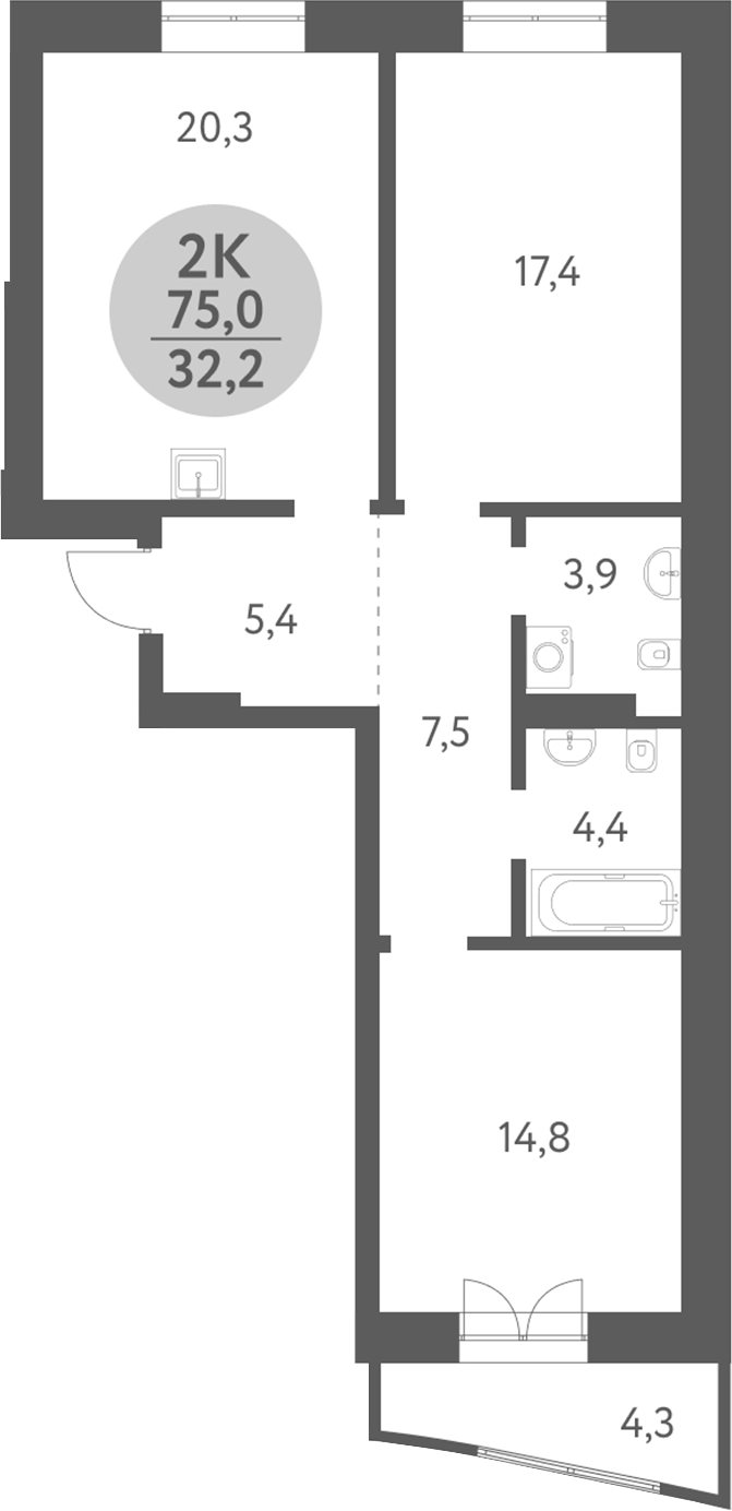 Планировка — Зеленый город. Ключ-Камышенское плато, 2-комн., 73 м²