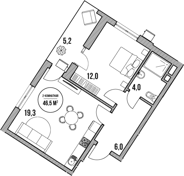 Планировка — МореТут, 2-комн., 41 м²
