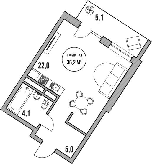 Планировка — МореТут, Студия, 31 м²