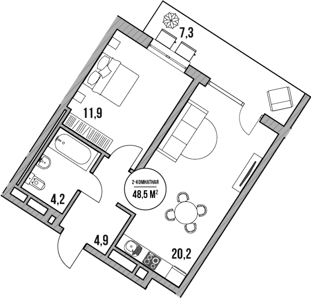 Планировка — МореТут, 2-комн., 41 м²