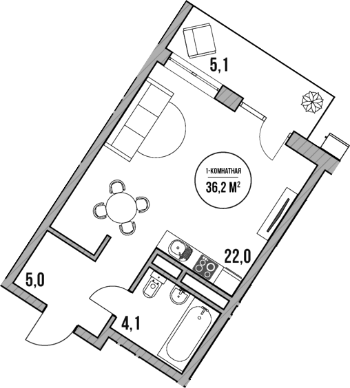 Планировка — МореТут, Студия, 31 м²