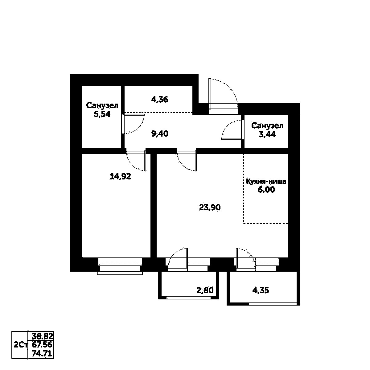 Планировка — Спектр, 2-комн., 68 м²