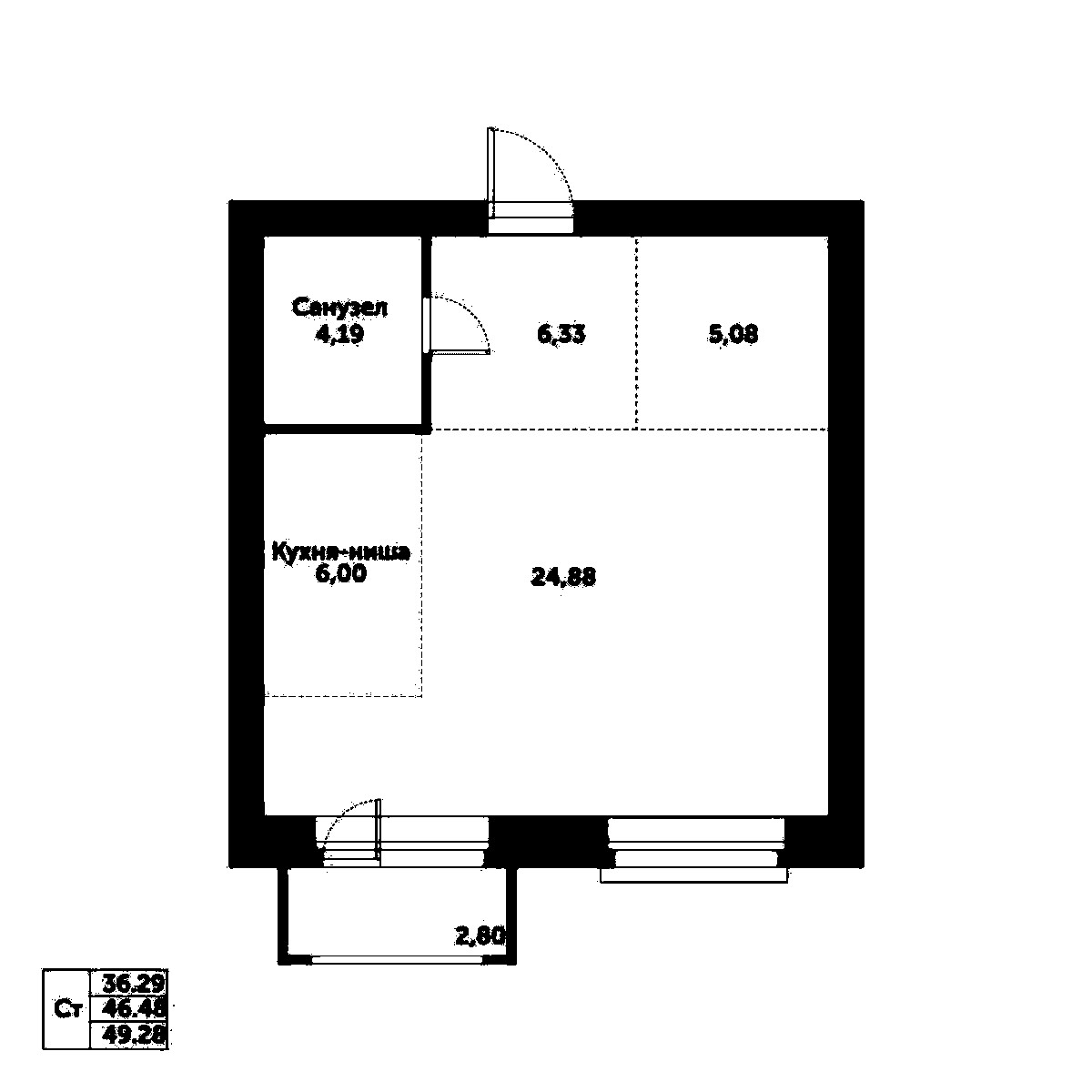 Планировка — Спектр, Студия, 46 м²