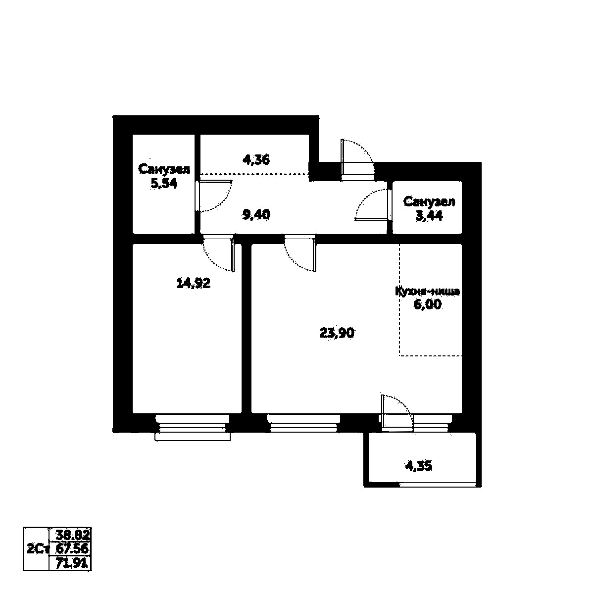 Планировка — Спектр, 2-комн., 68 м²