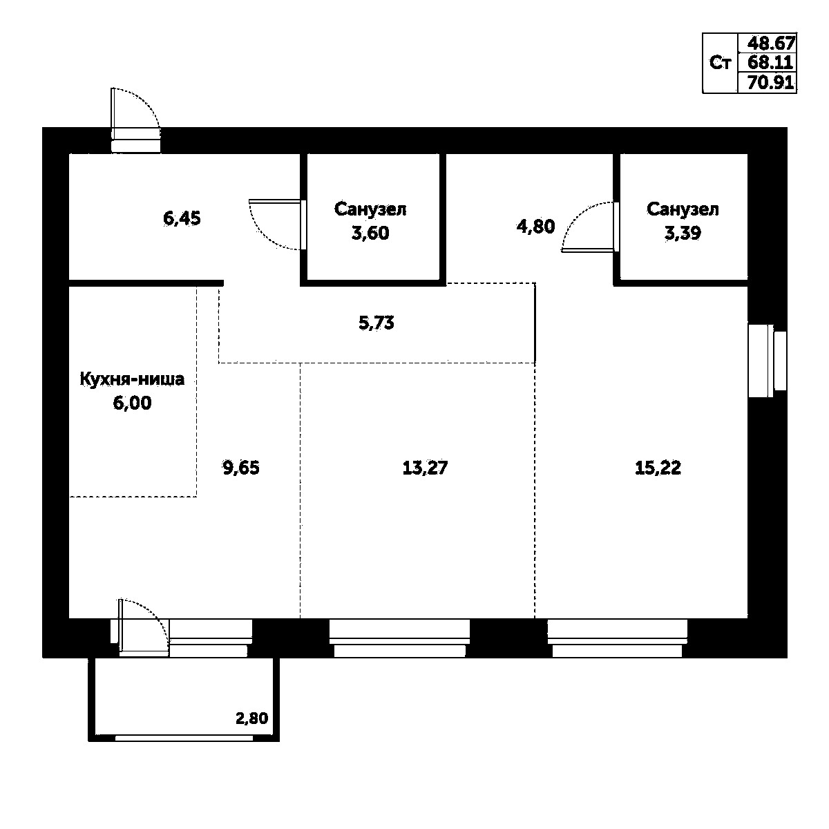 Планировка — Спектр, 3-комн., 68 м²