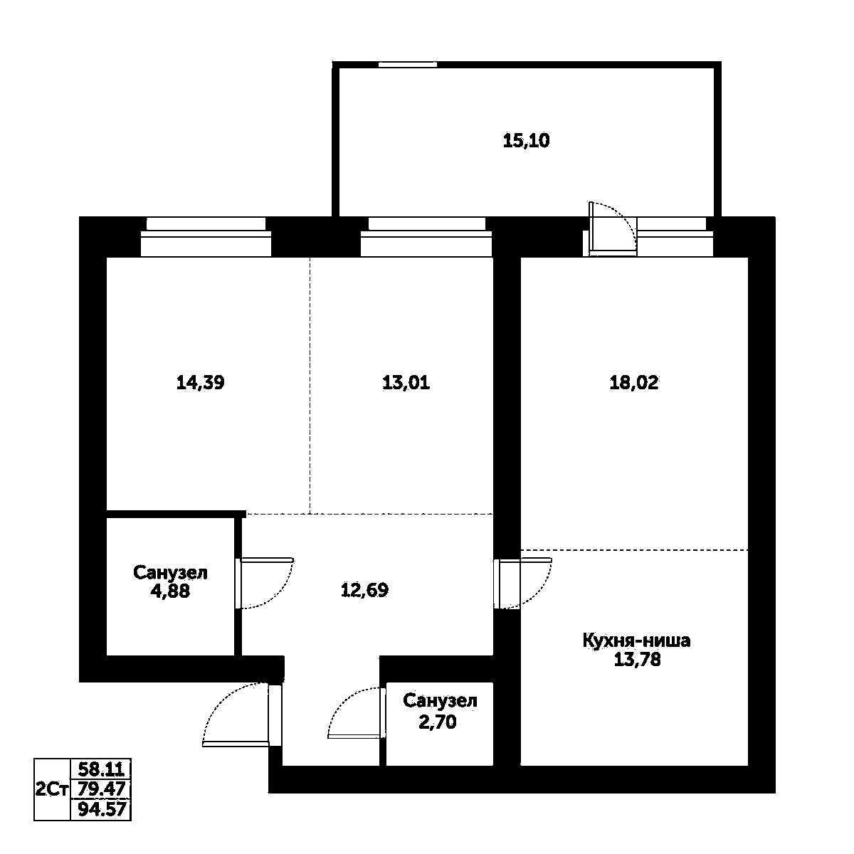 Планировка — Спектр, 4-комн., 79 м²