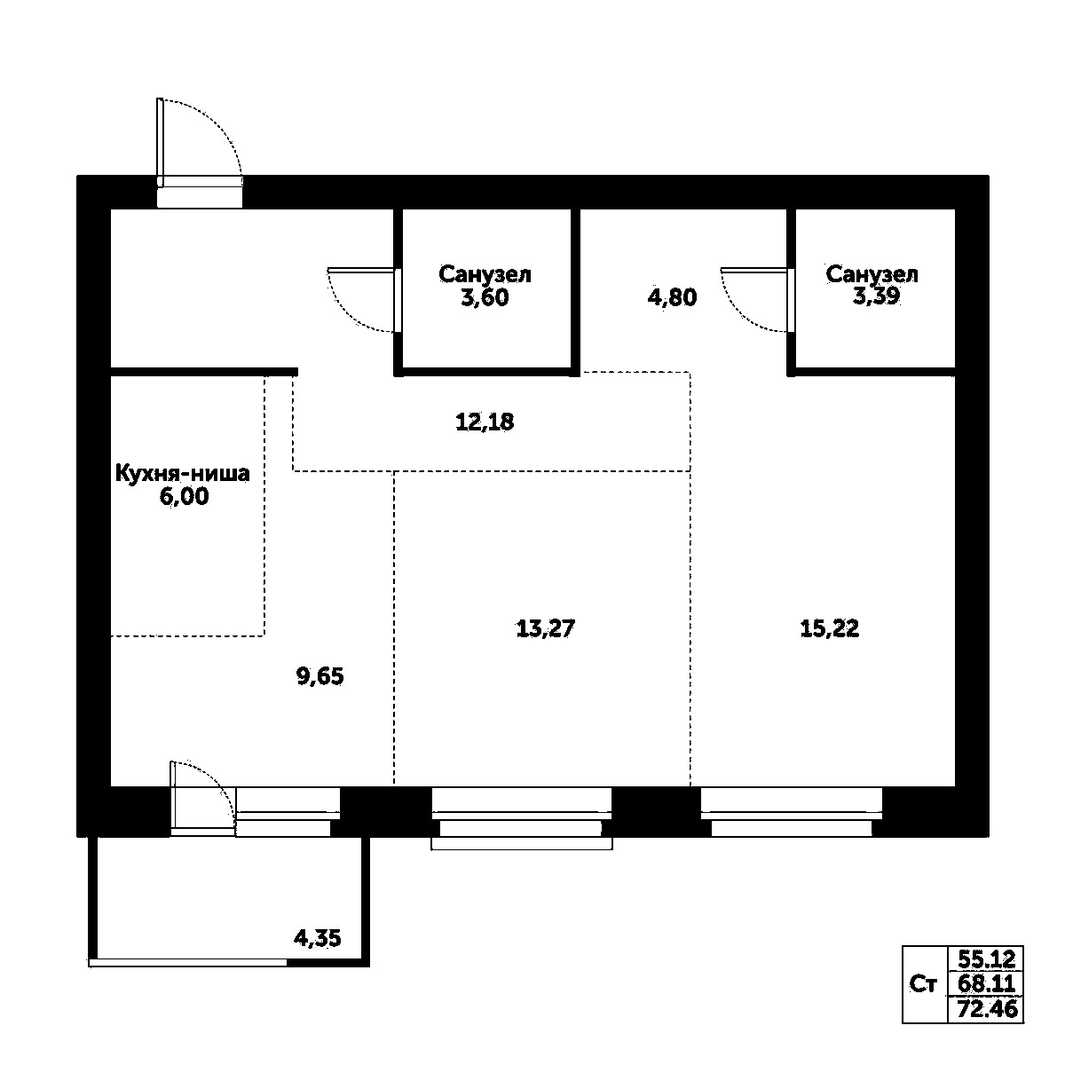 Планировка — Спектр, 3-комн., 68 м²