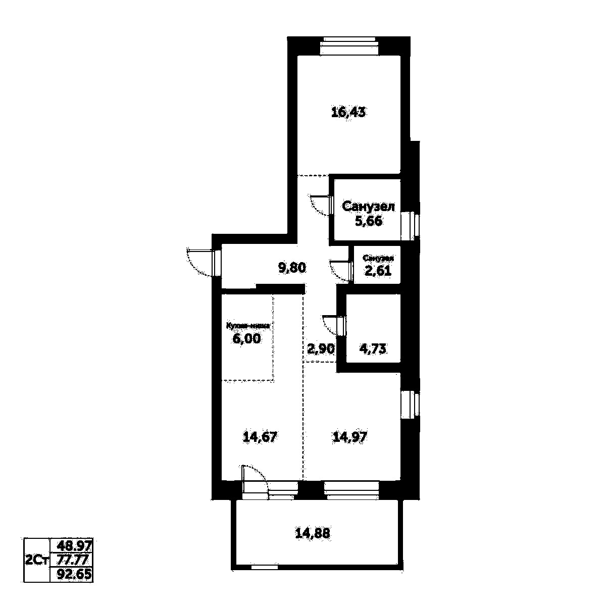 Планировка — Спектр, 3-комн., 78 м²