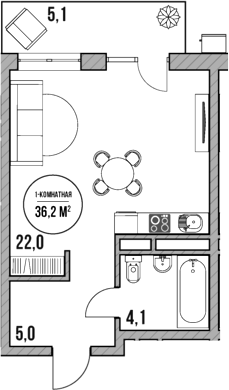 Планировка — МореТут, Студия, 31 м²