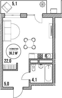Планировка — МореТут, Студия, 31 м²