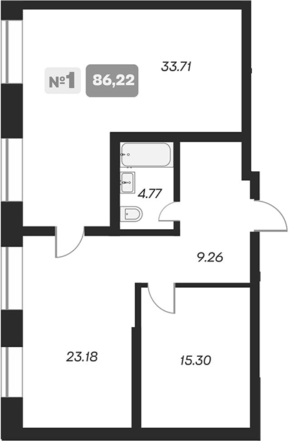 Планировка — Аэрон, 3-комн., 86 м²