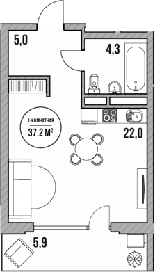 Планировка — МореТут, Студия, 31 м²