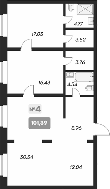 Планировка — Аэрон, 2-комн., 101 м²