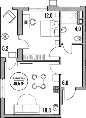 Планировка — МореТут, 2-комн., 41 м²