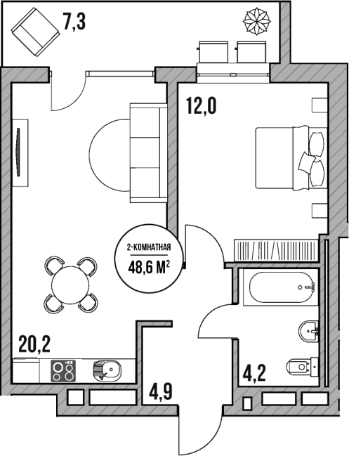 Планировка — МореТут, 2-комн., 41 м²