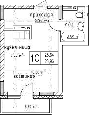 Планировка — Гвардия, Студия, 26 м²