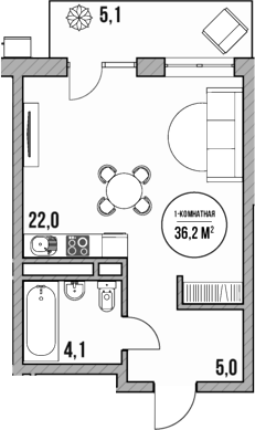 Планировка — МореТут, Студия, 31 м²