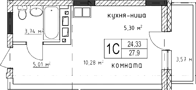 Планировка — Гвардия, Студия, 24 м²