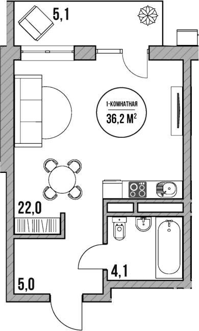 Планировка — МореТут, Студия, 31 м²