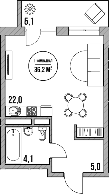 Планировка — МореТут, Студия, 31 м²