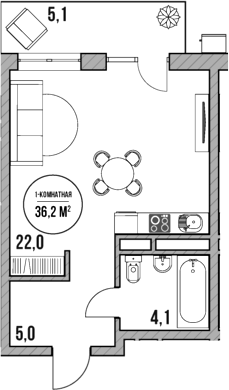 Планировка — МореТут, Студия, 31 м²