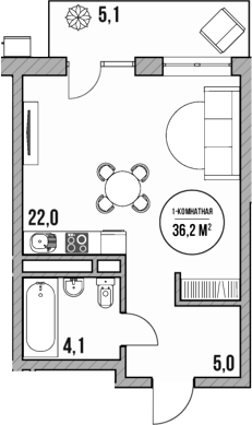 Планировка — МореТут, Студия, 31 м²