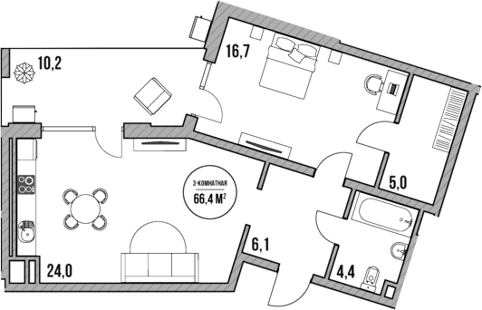 Планировка — МореТут, 2-комн., 56 м²