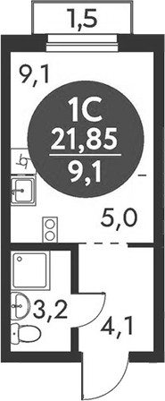 Планировка — Скандинавские кварталы, Студия, 21 м²