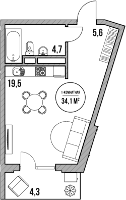 Планировка — МореТут, Студия, 30 м²