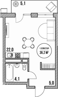 Планировка — МореТут, Студия, 31 м²