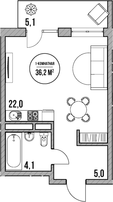 Планировка — МореТут, Студия, 31 м²