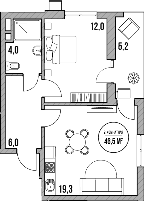Планировка — МореТут, 2-комн., 41 м²
